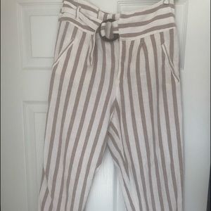 Anthropologie striped cropped linen skinny pant